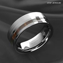 Load image into Gallery viewer, Mens Wedding Band Rings for Men Wedding Rings for Womens / Mens Rings Silver Black Off Center Koa Wood - Jewelry Store by Erik Rayo
