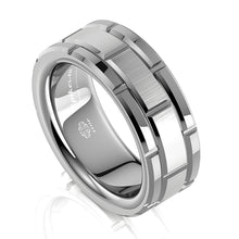 Load image into Gallery viewer, Tungsten Rings for Men Wedding Bands for Him Womens Wedding Bands for Her 8mm Silver Brick Pattern Size 6-13 - Jewelry Store by Erik Rayo
