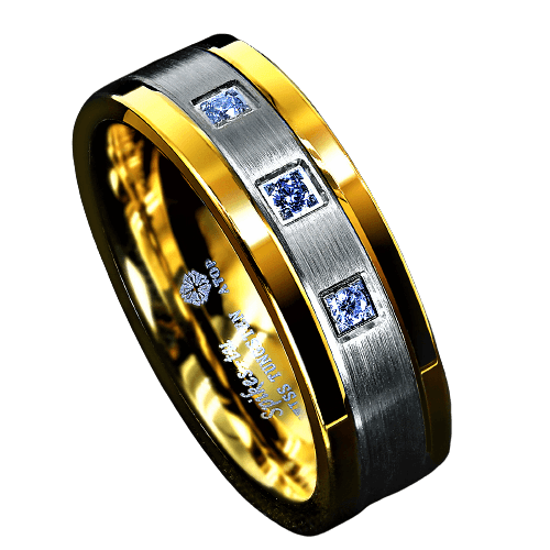 Tungsten Rings for Men Wedding Bands for Him Womens Wedding Bands for Her 8mm Diamond Gold Silver Brushed
