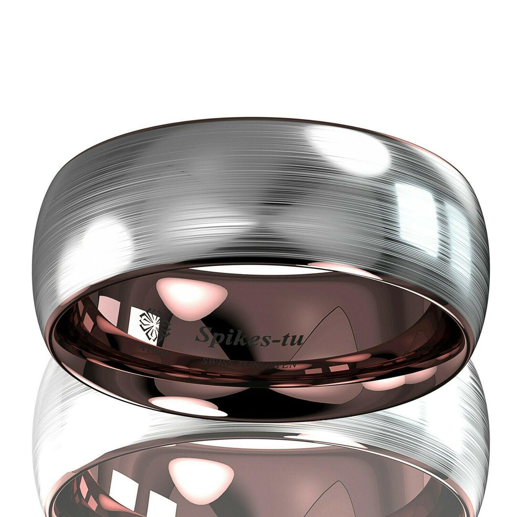 Tungsten Rings for Men Wedding Bands for Him Womens Wedding Bands for Her 8mm Silver Brushed Rose Gold Inlay - ErikRayo.com