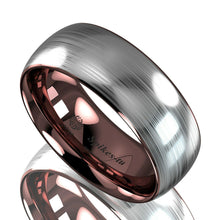 Load image into Gallery viewer, Tungsten Rings for Men Wedding Bands for Him Womens Wedding Bands for Her 8mm Silver Brushed Rose Gold Inlay - ErikRayo.com
