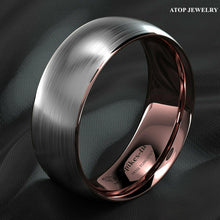 Load image into Gallery viewer, Tungsten Rings for Men Wedding Bands for Him Womens Wedding Bands for Her 8mm Silver Brushed Rose Gold Inlay - ErikRayo.com
