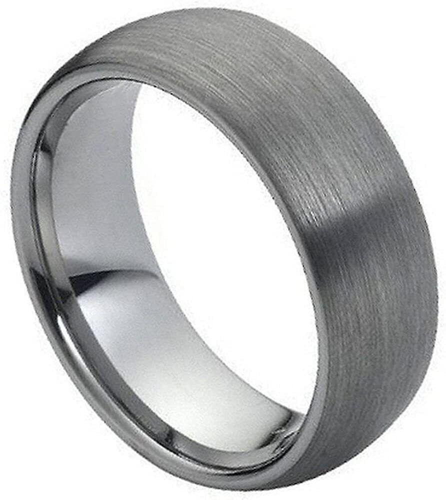 Tungsten Rings for Men Wedding Bands for Him Womens Wedding Bands for Her 8mm Silver Domed Classic Brushed Finish - Jewelry Store by Erik Rayo