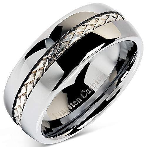 Tungsten Rings for Men Wedding Bands for Him Womens Wedding Bands for Her 8mm Silver Inlay Titanium Color - Jewelry Store by Erik Rayo