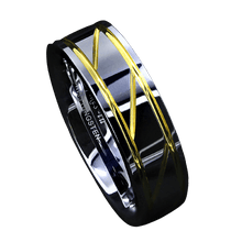 Load image into Gallery viewer, Mens Wedding Band Rings for Men Wedding Rings for Womens / Mens Rings Silver Polish 18K Gold Line Inlay - Jewelry Store by Erik Rayo
