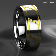 Load image into Gallery viewer, Mens Wedding Band Rings for Men Wedding Rings for Womens / Mens Rings Silver Polish 18K Gold Line Inlay - Jewelry Store by Erik Rayo

