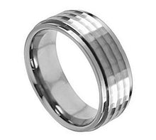 Load image into Gallery viewer, Tungsten Rings for Men Wedding Bands for Him Womens Wedding Bands for Her 8mm Silver Step Edge Hammered Center - ErikRayo.com
