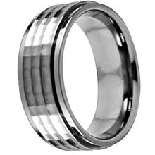 Load image into Gallery viewer, Tungsten Rings for Men Wedding Bands for Him Womens Wedding Bands for Her 8mm Silver Step Edge Hammered Center - Jewelry Store by Erik Rayo
