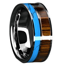 Load image into Gallery viewer, Mens Wedding Band Rings for Men Wedding Rings for Womens / Mens Rings Silver Turquoise &amp; Koa Wood Wedding Band Jewelry - Jewelry Store by Erik Rayo
