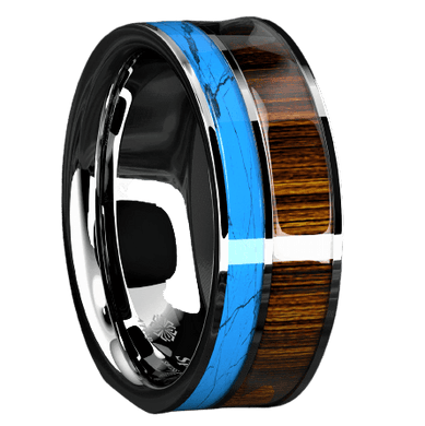 Mens Wedding Band Rings for Men Wedding Rings for Womens / Mens Rings Silver Turquoise & Koa Wood Wedding Band Jewelry - Jewelry Store by Erik Rayo