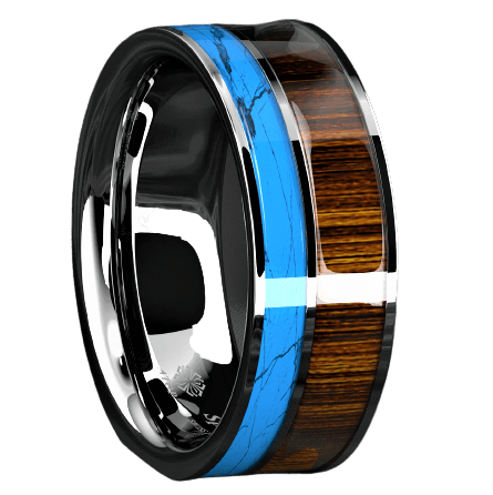 Mens Wedding Band Rings for Men Wedding Rings for Womens / Mens Rings Silver Turquoise & Koa Wood Wedding Band Jewelry - Jewelry Store by Erik Rayo