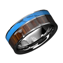Load image into Gallery viewer, Mens Wedding Band Rings for Men Wedding Rings for Womens / Mens Rings Silver Turquoise &amp; Koa Wood Wedding Band Jewelry - Jewelry Store by Erik Rayo
