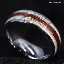 Load image into Gallery viewer, Tungsten Rings for Men Wedding Bands for Him Womens Wedding Bands for Her 8mm Silver With Antler Koa Wood - Jewelry Store by Erik Rayo
