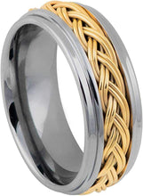 Load image into Gallery viewer, Tungsten Rings for Men Wedding Bands for Him Womens Wedding Bands for Her 8mm Step Edge High Polished with Yellow Gold - ErikRayo.com
