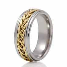Load image into Gallery viewer, Tungsten Rings for Men Wedding Bands for Him Womens Wedding Bands for Her 8mm Step Edge High Polished with Yellow Gold - ErikRayo.com
