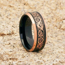 Load image into Gallery viewer, Tungsten Rings for Men Wedding Bands for Him Womens Wedding Bands for Her 8mm Two-Tone Black &amp; Rose Gold IP Plated - Jewelry Store by Erik Rayo
