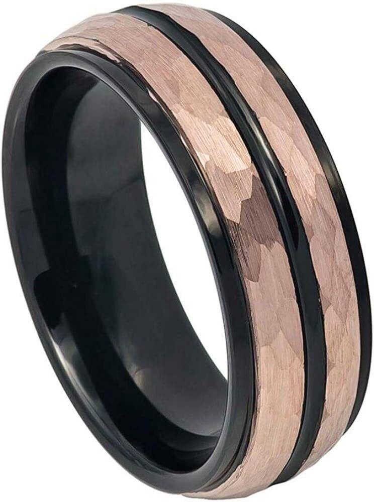 Tungsten Rings for Men Wedding Bands for Him Womens Wedding Bands for Her 8mm Two-Tone Black IP Inside Rose Gold IP - ErikRayo.com