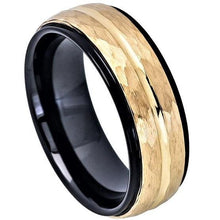 Load image into Gallery viewer, Tungsten Rings for Men Wedding Bands for Him Womens Wedding Bands for Her 8mm Two-Tone Black IP Inside Yellow Gold IP Middle Groove Line - ErikRayo.com
