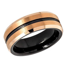Load image into Gallery viewer, Mens Wedding Band Rings for Men Wedding Rings for Womens / Mens Rings Two-tone Black With Brushed Rose Gold - Jewelry Store by Erik Rayo
