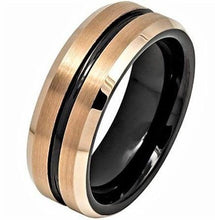 Load image into Gallery viewer, Mens Wedding Band Rings for Men Wedding Rings for Womens / Mens Rings Two-tone Black With Brushed Rose Gold - Jewelry Store by Erik Rayo
