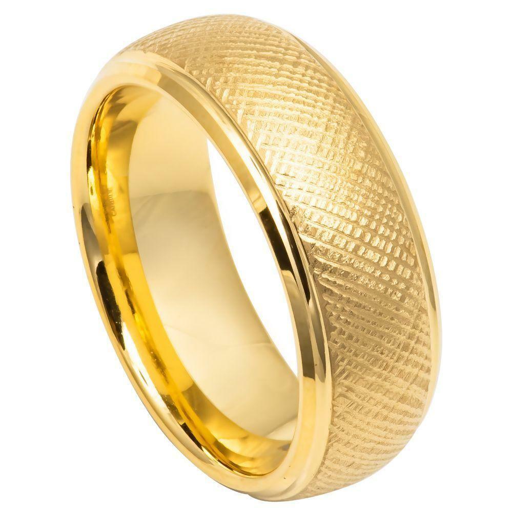 Tungsten Rings for Men Wedding Bands for Him Womens Wedding Bands for Her 8mm Vermeil Florentine Finish - Jewelry Store by Erik Rayo