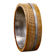 Load image into Gallery viewer, Tungsten Rings for Men Wedding Bands for Him Womens Wedding Bands for Her 8mm With Whiskey Barrel Wood Brushed Stripe - Jewelry Store by Erik Rayo
