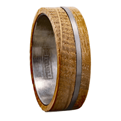 Tungsten Rings for Men Wedding Bands for Him Womens Wedding Bands for Her 8mm With Whiskey Barrel Wood Brushed Stripe - Jewelry Store by Erik Rayo