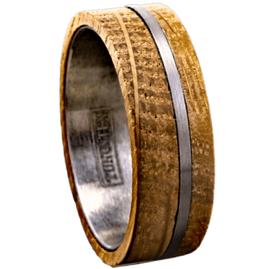 Mens Wedding Band Rings for Men Wedding Rings for Womens / Mens Rings With Whiskey Barrel Wood Brushed Stripe - Jewelry Store by Erik Rayo