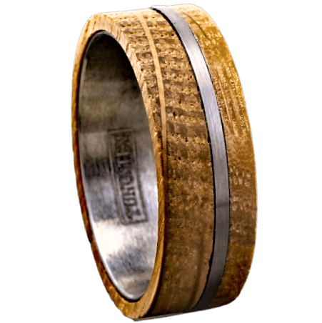 Mens Wedding Band Rings for Men Wedding Rings for Womens / Mens Rings With Whiskey Barrel Wood Brushed Stripe - Jewelry Store by Erik Rayo