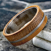 Load image into Gallery viewer, Mens Wedding Band Rings for Men Wedding Rings for Womens / Mens Rings With Whiskey Barrel Wood Brushed Stripe - Jewelry Store by Erik Rayo

