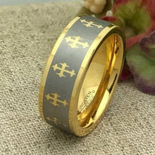 Load image into Gallery viewer, Tungsten Rings for Men Wedding Bands for Him Womens Wedding Bands for Her 8mm Yellow Gold Tone IP Crosses - Jewelry Store by Erik Rayo
