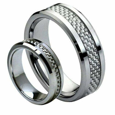 Tungsten Rings for Men Wedding Bands for Him Womens Wedding Bands for Her Set of 2 8mm Beveled Edge Gray Carbon Fiber - Jewelry Store by Erik Rayo