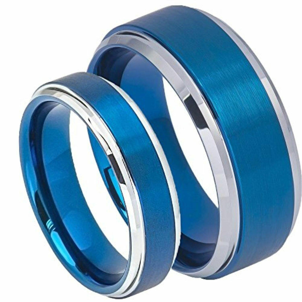 Tungsten Rings for Men Wedding Bands for Him Womens Wedding Bands for Her Set of 2 8mm Brushed Center - ErikRayo.com