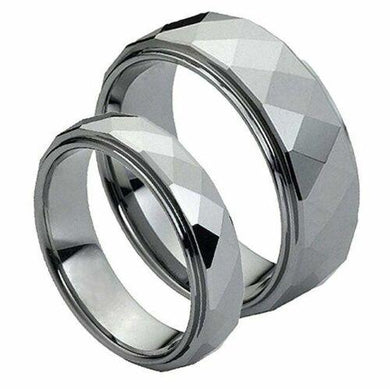 Tungsten Rings for Men Wedding Bands for Him Womens Wedding Bands for Her Set of 2 8mm Facet Cut - Jewelry Store by Erik Rayo