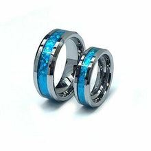 Load image into Gallery viewer, Tungsten Rings for Men Wedding Bands for Him Womens Wedding Bands for Her Set of 2 8mm Hawaiian Opal Blue Inlay - Jewelry Store by Erik Rayo
