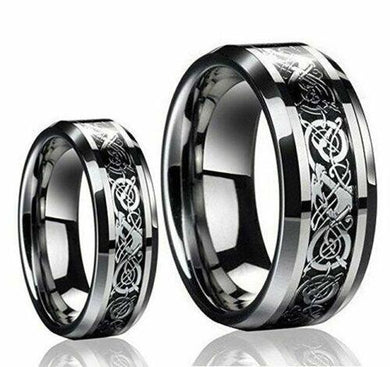 Mens Wedding Band Rings for Men Wedding Rings for Womens / Mens Rings Set of 2 8mm Loyal Celtic Knot Dragon in Silver - Jewelry Store by Erik Rayo