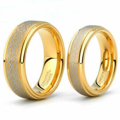 Tungsten Rings for Men Wedding Bands for Him Womens Wedding Bands for Her Set of 2 8mm Loyal Celtic Knot Gold - ErikRayo.com