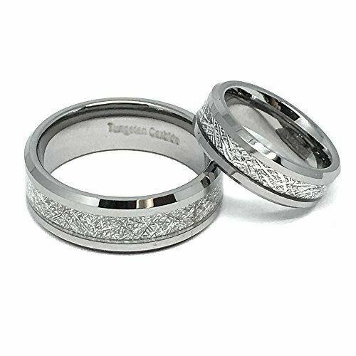 Tungsten Rings for Men Wedding Bands for Him Womens Wedding Bands for Her Set of 2 8mm Meteorite Inlay - ErikRayo.com
