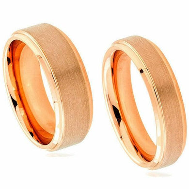 Tungsten Rings for Men Wedding Bands for Him Womens Wedding Bands for Her Set of 2 8mm Rose Gold Brushed Step Edge - ErikRayo.com