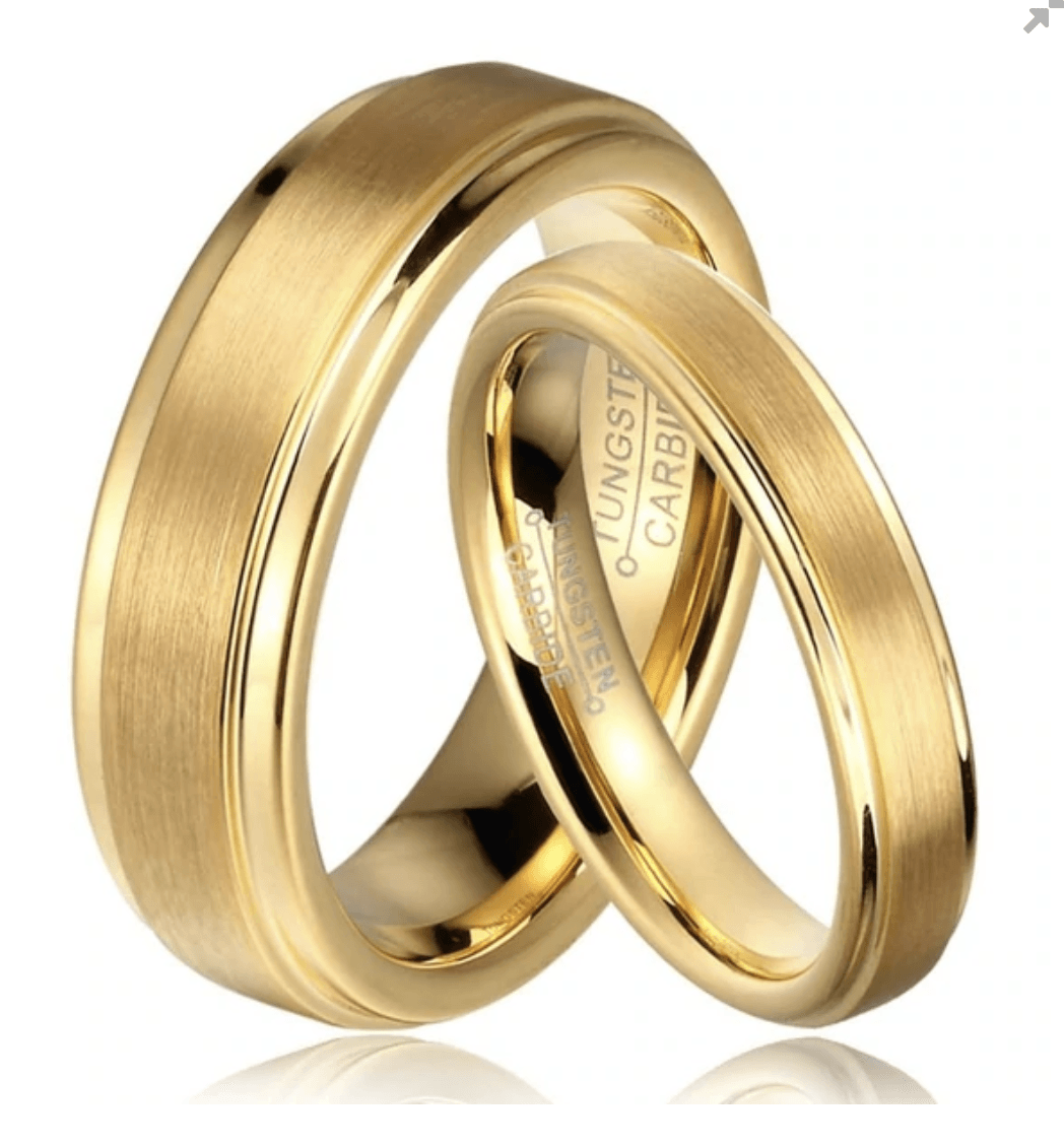 Tungsten Rings for Men Wedding Bands for Him Womens Wedding Bands for Her Set of 2 8mm Yellow Gold Brushed - Jewelry Store by Erik Rayo
