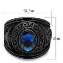 Load image into Gallery viewer, US Air Force Ring for Men and Women Unisex 316L Stainless Steel Military Patriotic Ring in Black with Blue Stone Sapphire - Jewelry Store by Erik Rayo
