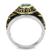 Load image into Gallery viewer, Air Force Ring Class Ring for Men and Women Unisex Stainless Steel Military in Black and Gold with Blue Aquamarine Stone Rock - Jewelry Store by Erik Rayo
