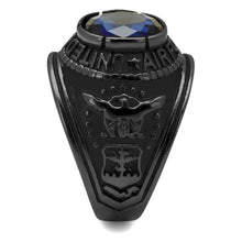 Load image into Gallery viewer, US Air Force Ring for Men and Women Unisex Stainless Steel Military Patriotic Ring in Black with Blue Stone Sapphire - Jewelry Store by Erik Rayo
