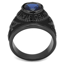 Load image into Gallery viewer, US Air Force Ring for Men and Women Unisex Stainless Steel Military Patriotic Ring in Black with Blue Stone Sapphire - Jewelry Store by Erik Rayo
