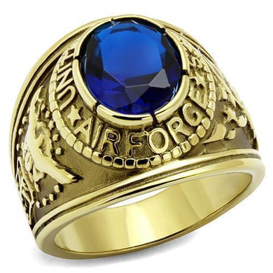 US Air Force Ring for Men and Women Unisex Stainless Steel Military Patriotic Ring in Gold with Blue Stone - Jewelry Store by Erik Rayo