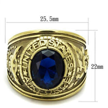 Load image into Gallery viewer, US Air Force Ring for Men and Women Unisex Stainless Steel Military Patriotic Ring in Gold with Blue Stone - Jewelry Store by Erik Rayo
