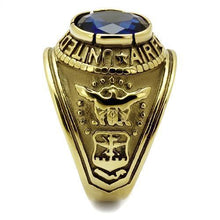 Load image into Gallery viewer, US Air Force Ring for Men and Women Unisex Stainless Steel Military Patriotic Ring in Gold with Blue Stone - Jewelry Store by Erik Rayo
