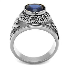 Load image into Gallery viewer, US Air Force Ring for Men and Women Unisex Stainless Steel Military Ring in Silver with Blue Stone - Jewelry Store by Erik Rayo
