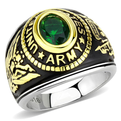US Army Ring for Men and Women Unisex Stainless Steel Military Patriotic Ring in Gold with Green Stone - ErikRayo.com
