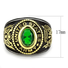 Load image into Gallery viewer, US Army Ring for Men and Women Unisex Stainless Steel Military Patriotic Ring in Gold with Green Stone - Jewelry Store by Erik Rayo
